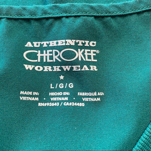 Cherokee Workwear 3 Pocket Rib Knit V Neck Scrub Top Hunter Green - Picture 12 of 12